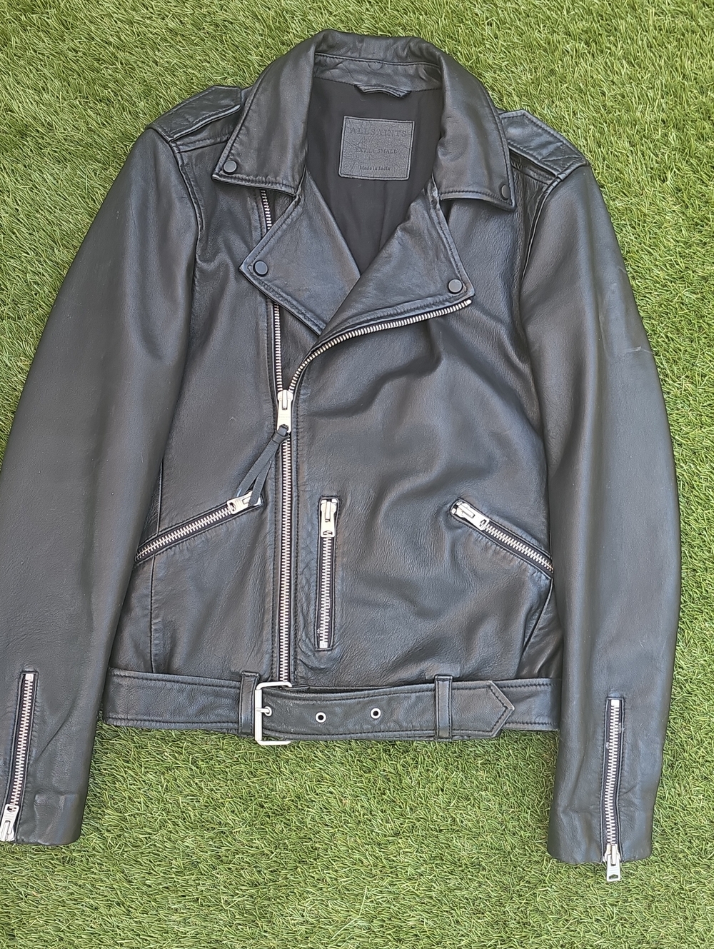 All Saints Black Leather Asymmetric Biker Jacket